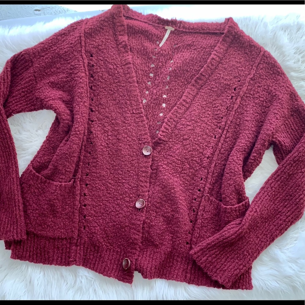 Burgundy Free People Cardigan in Size Large